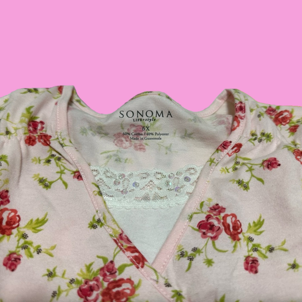 Girls floral long sleeved tee with lace & sequin detail in pink. Size 6X, new! - Picture 4 of 4